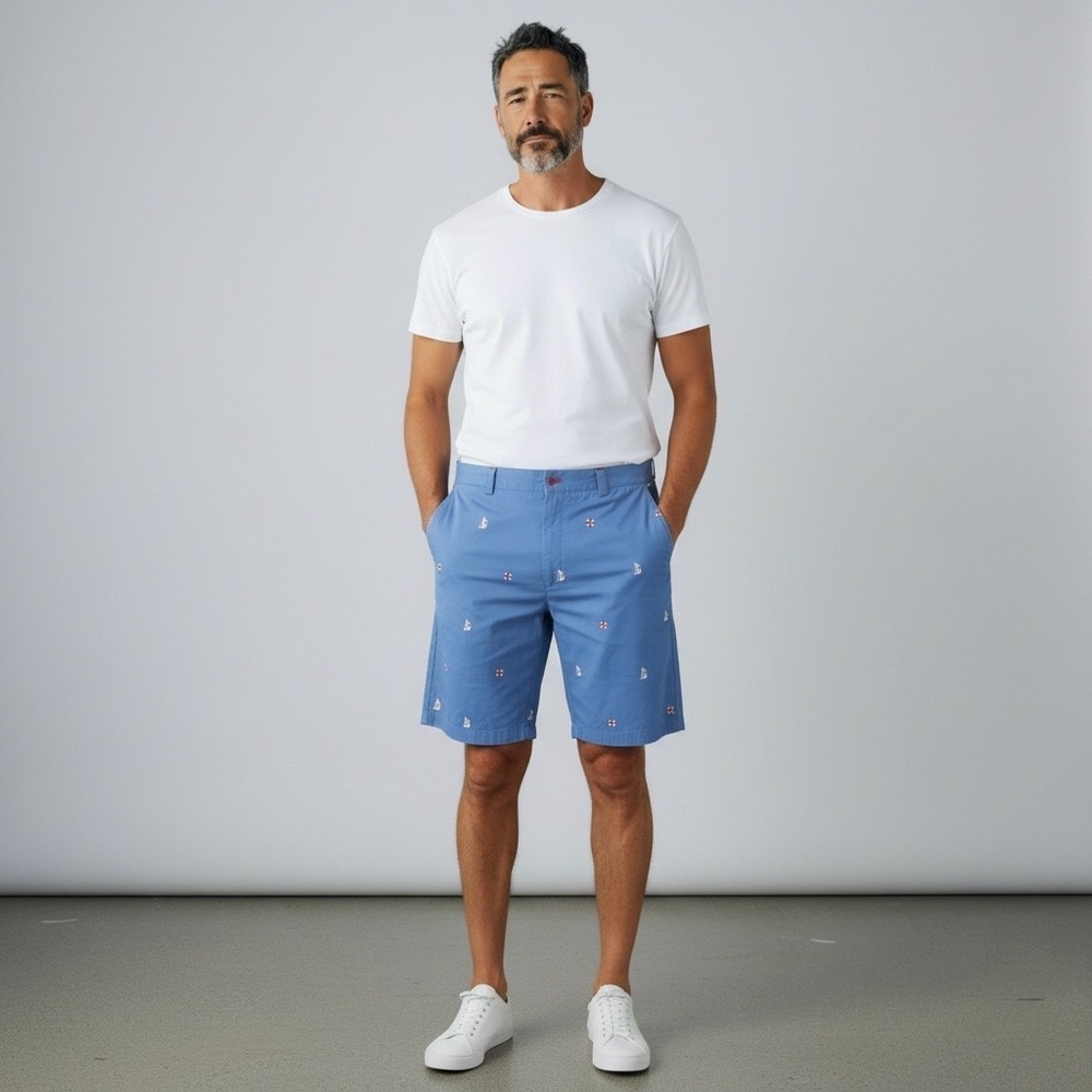 NWOzT J.McLaughlin Men coastal cruise Nautical Sailboat Embroidered Shorts SZ 40